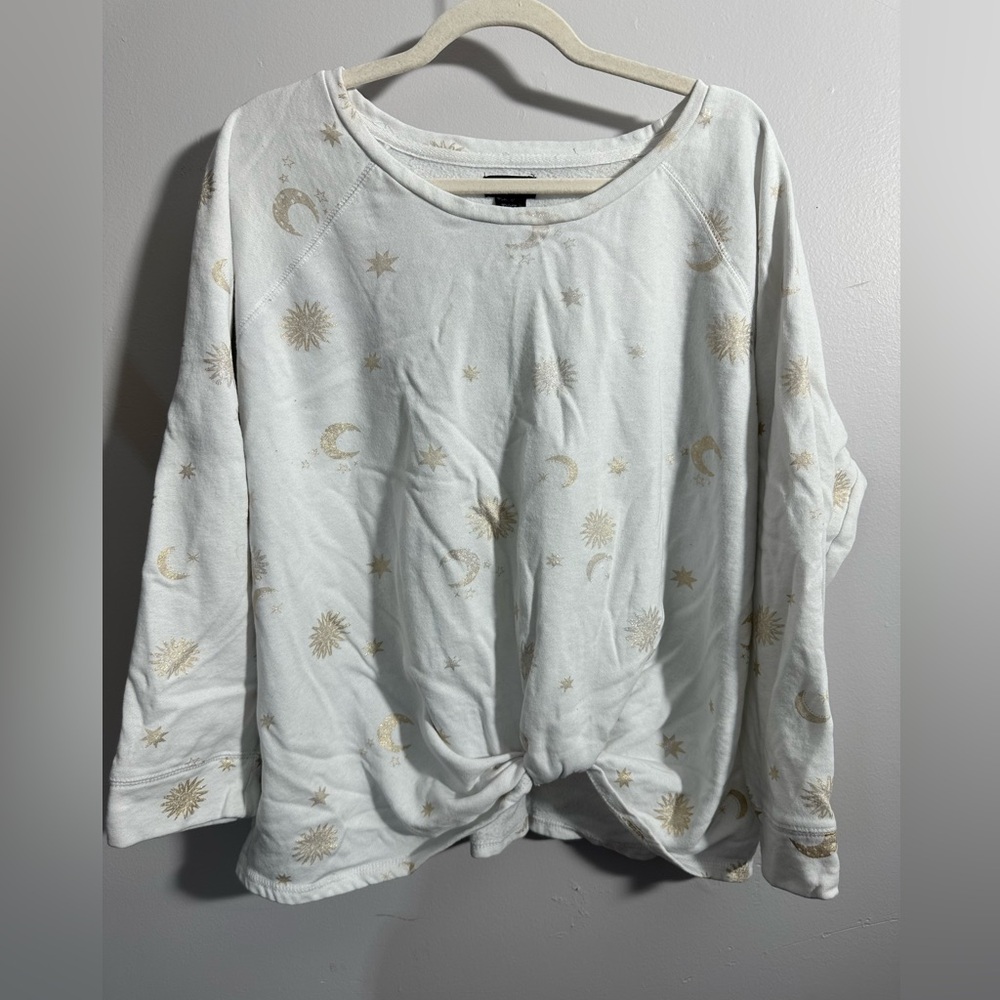 Joei & I Women’s Plus Sweatshirt Long Sleeve Knotted Hem Moon Sun 3X